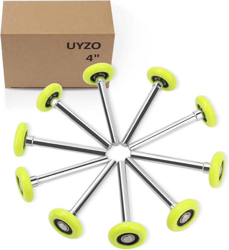 UYZO Store 6200ZZ بكرات باب المرآب الهادئة - بكرات باب المرآب المصنوعة من النايلون مع ساق 4 بوصة، حزمة خضراء من 10 (لبواب بارتفاع 7 قدم) - Image 1